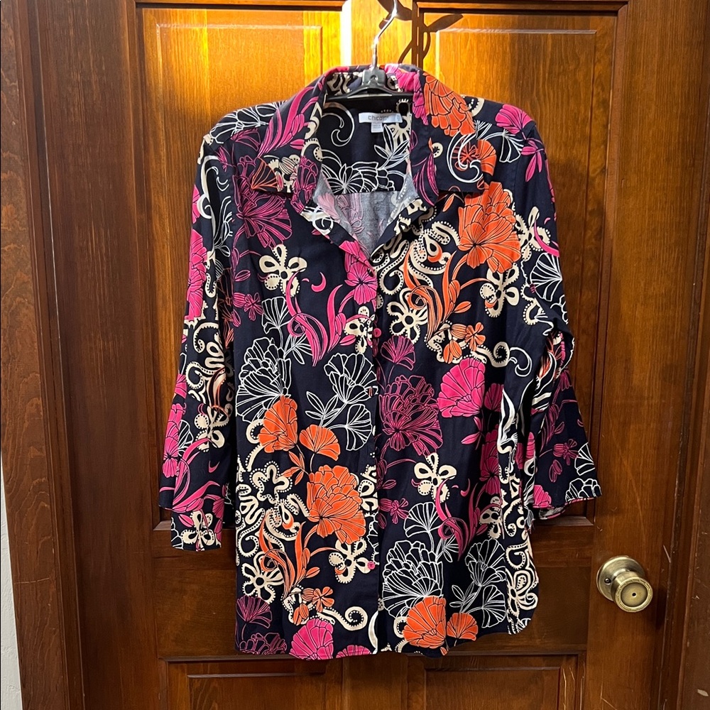 Chico's Vibrant Floral Top with Navy and Pink